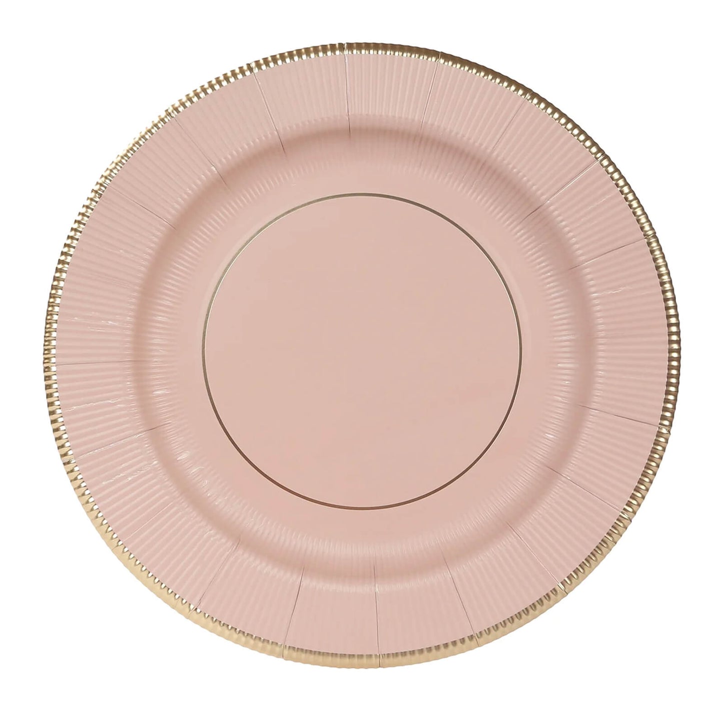 25-Pack Disposable Round Charger Plates in Dusty Rose Sunray Design with Gold Rim - 350GSM Heavy Duty Paper Chargers 13"