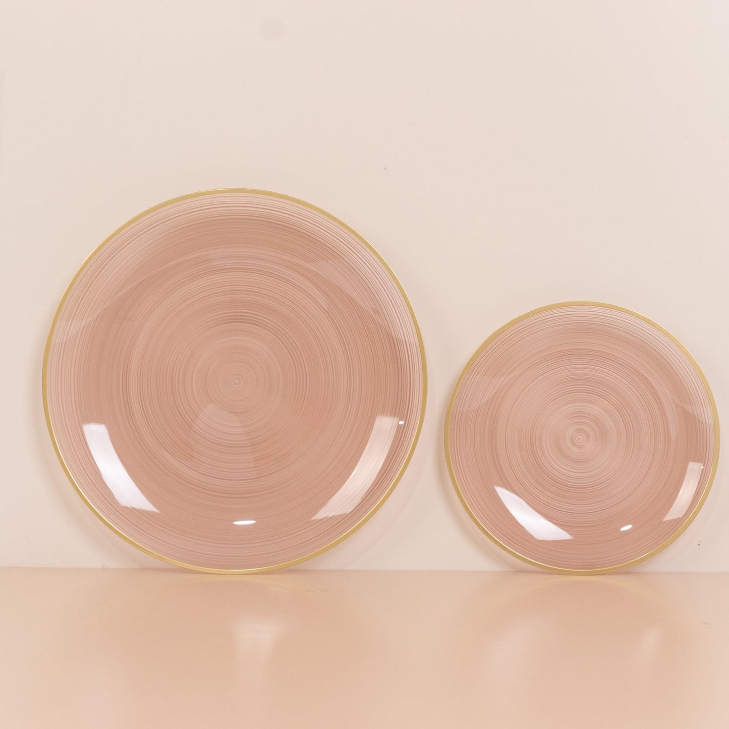 20-Pack 7" Plastic Salad Dessert Plates, Round Transparent Dusty Rose Swirl with Gold Rim â€“ Crystal-Like Elegant Party Plates