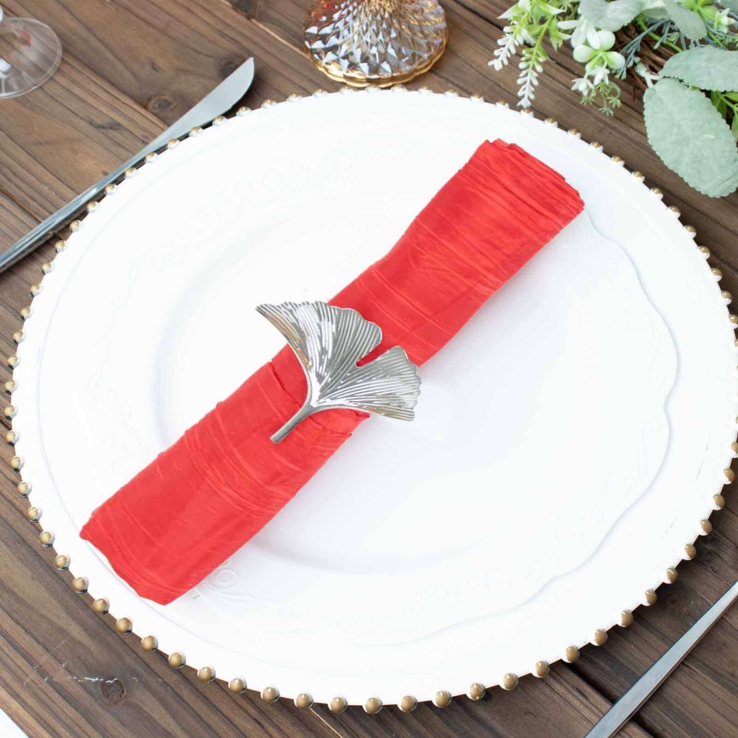 5 Pack Taffeta 20"x20" Napkins Red - Accordion Crinkle Dinner Napkins