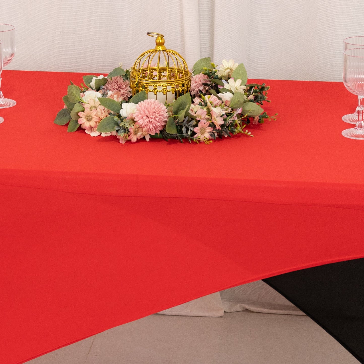 Stretch Spandex 72"x30" Rectangle Table Cover Red/Black Cross Over Design - Two-Piece Fitted Tablecloth with Elastic Foot Pockets