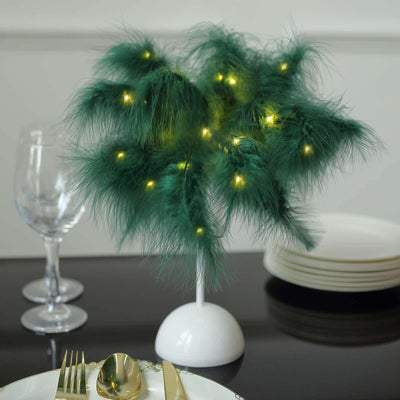 Table Lamp Feather Design Hunter Emerald Green LED Battery Operated - Cordless Wedding Centerpiece 15"