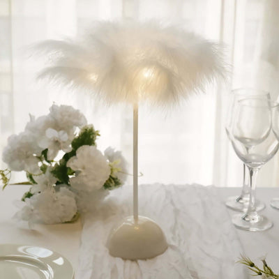 Table Lamp Feather Design White LED Battery Operated - Cordless Wedding Centerpiece 15"