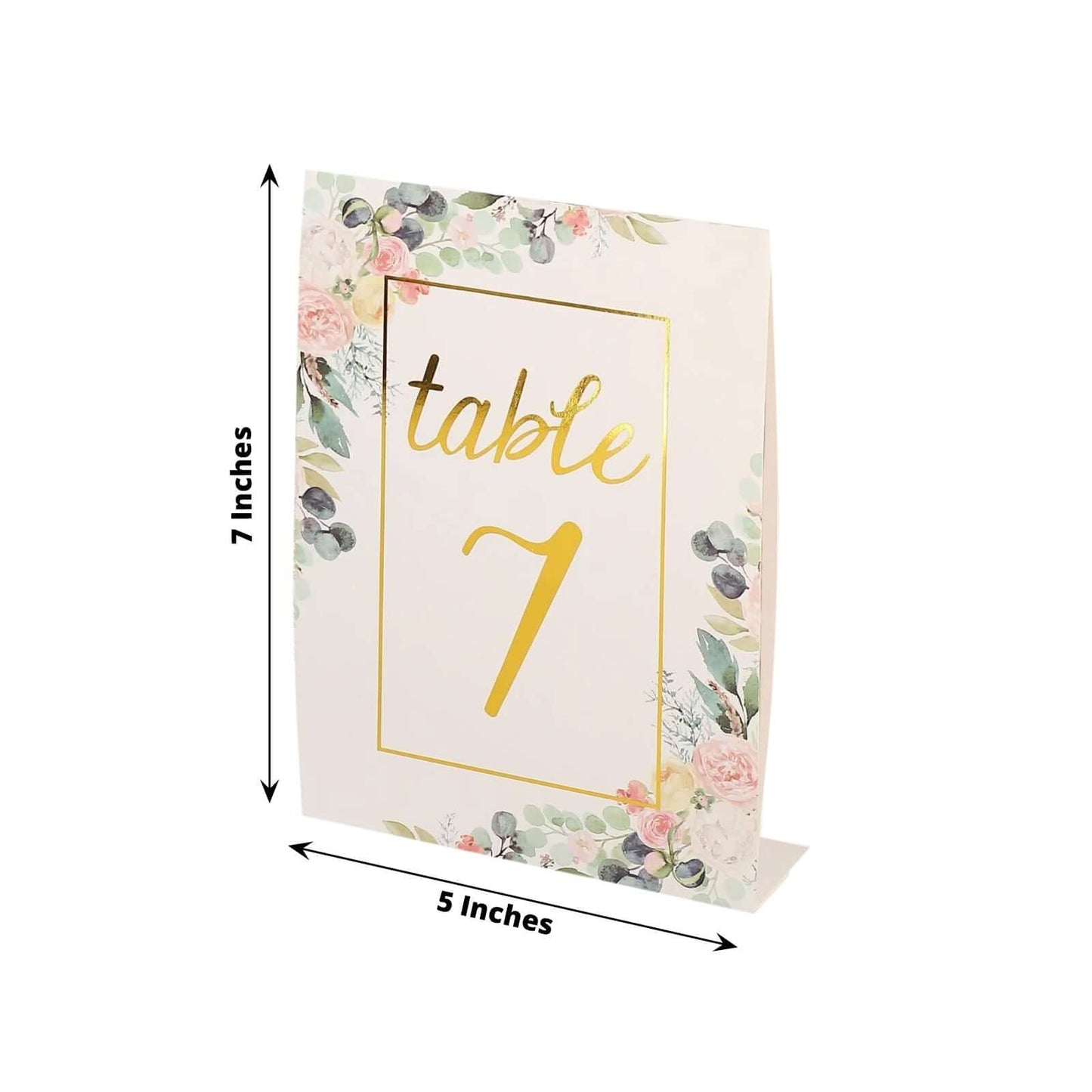 25-Pack Paper Wedding Table Numbers 1-25 White Peony Flower Design - Free Standing Double Sided Table Signs with Glam Gold Foil Numbers 7"