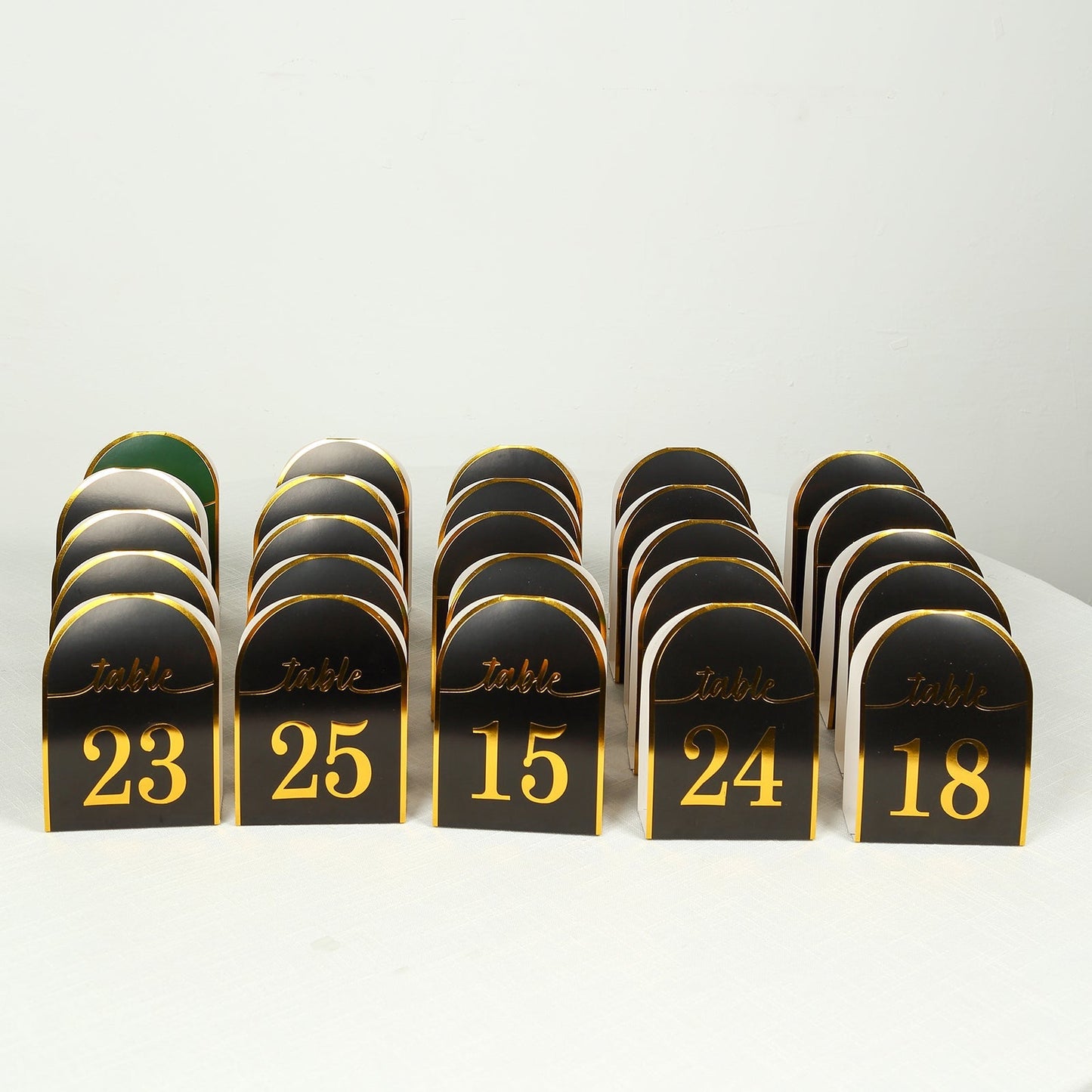 25-Pack 7" Disposable Table Numbers, Black Free Standing Double Sided Table Number Place Cards with Metallic Gold Foil Numbers 1-25