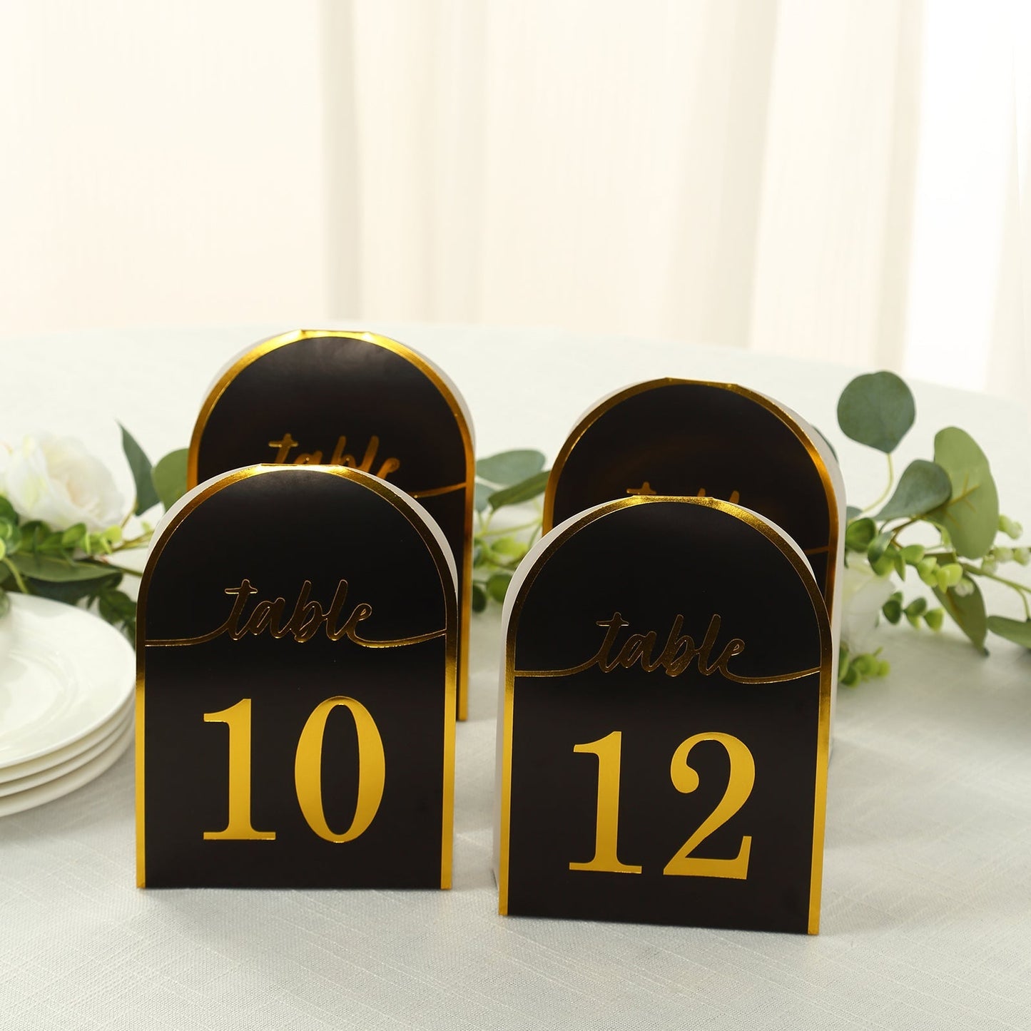 25-Pack 7" Disposable Table Numbers, Black Free Standing Double Sided Table Number Place Cards with Metallic Gold Foil Numbers 1-25