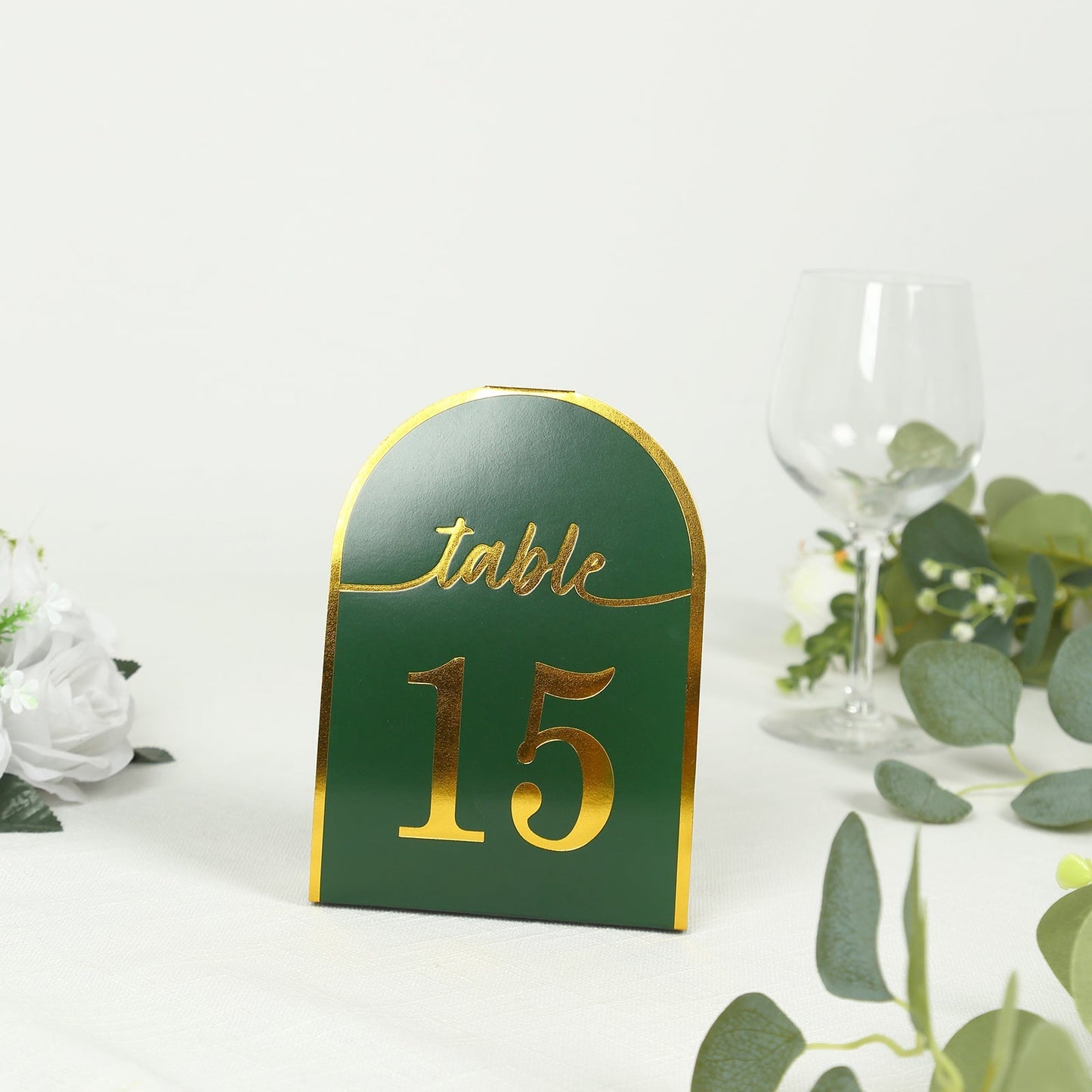 25-Pack 7" Disposable Table Numbers, Hunter Emerald Green Free Standing Double Sided Table Number Place Cards with Metallic Gold Foil Numbers 1-25