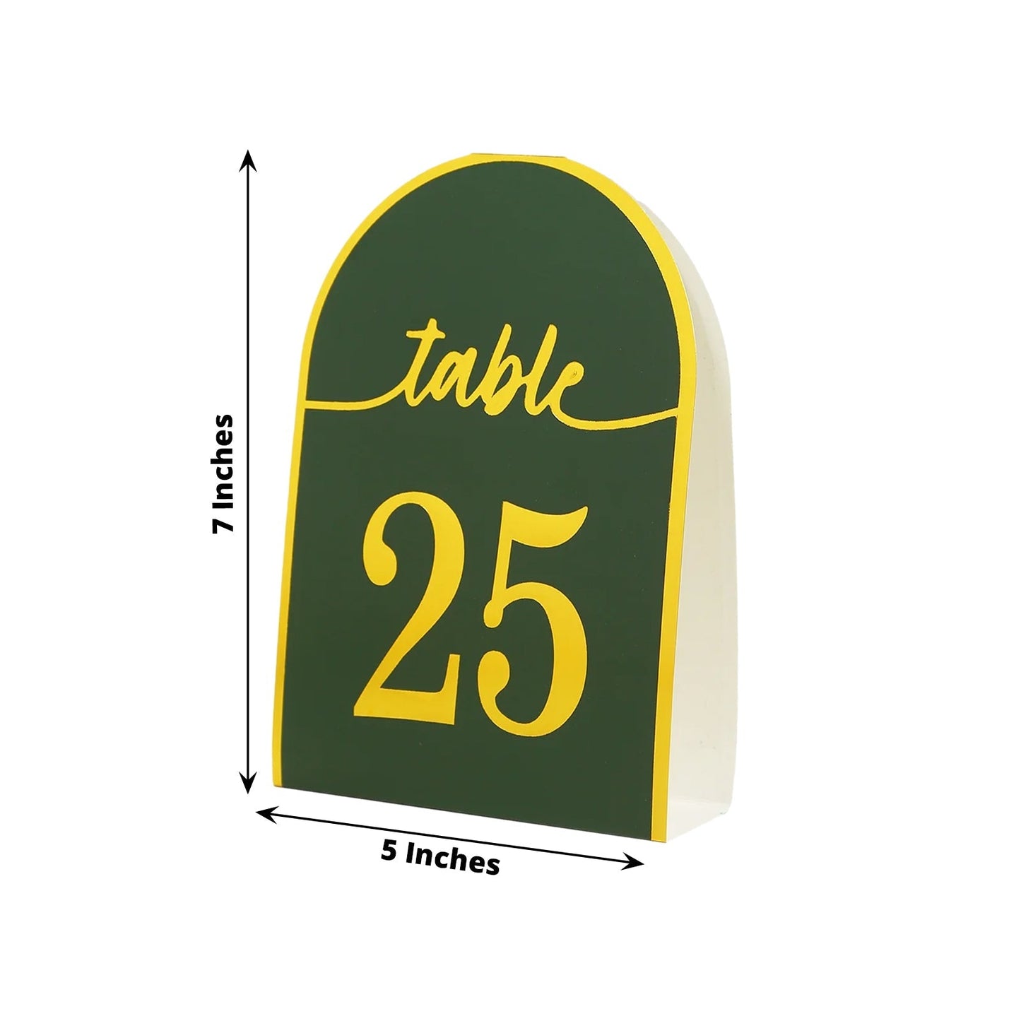 25-Pack 7" Disposable Table Numbers, Hunter Emerald Green Free Standing Double Sided Table Number Place Cards with Metallic Gold Foil Numbers 1-25