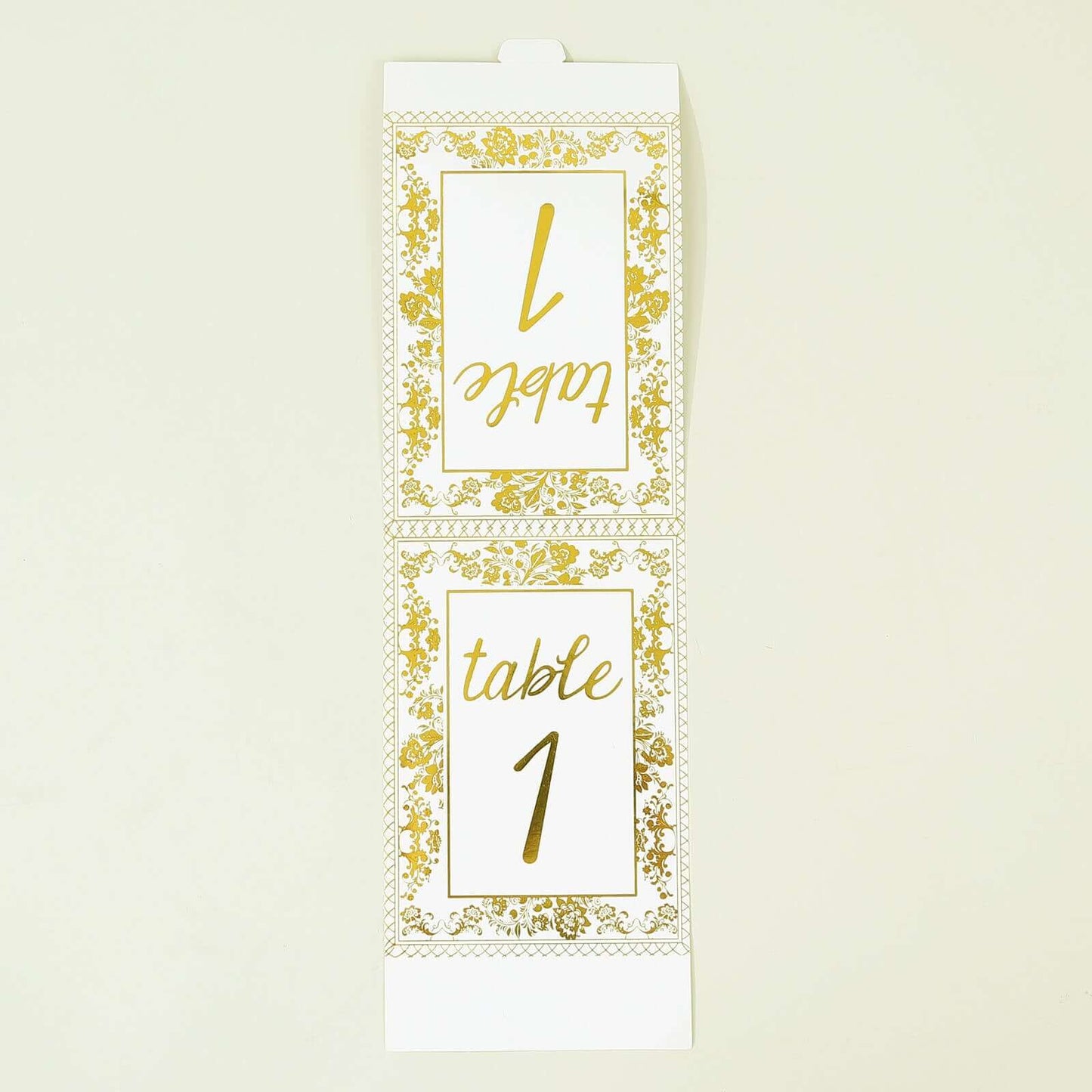 25-Pack Paper Wedding Table Numbers 1-25 White/Metallic Gold French Toile Design with Glam Gold Foil Numbers 7"