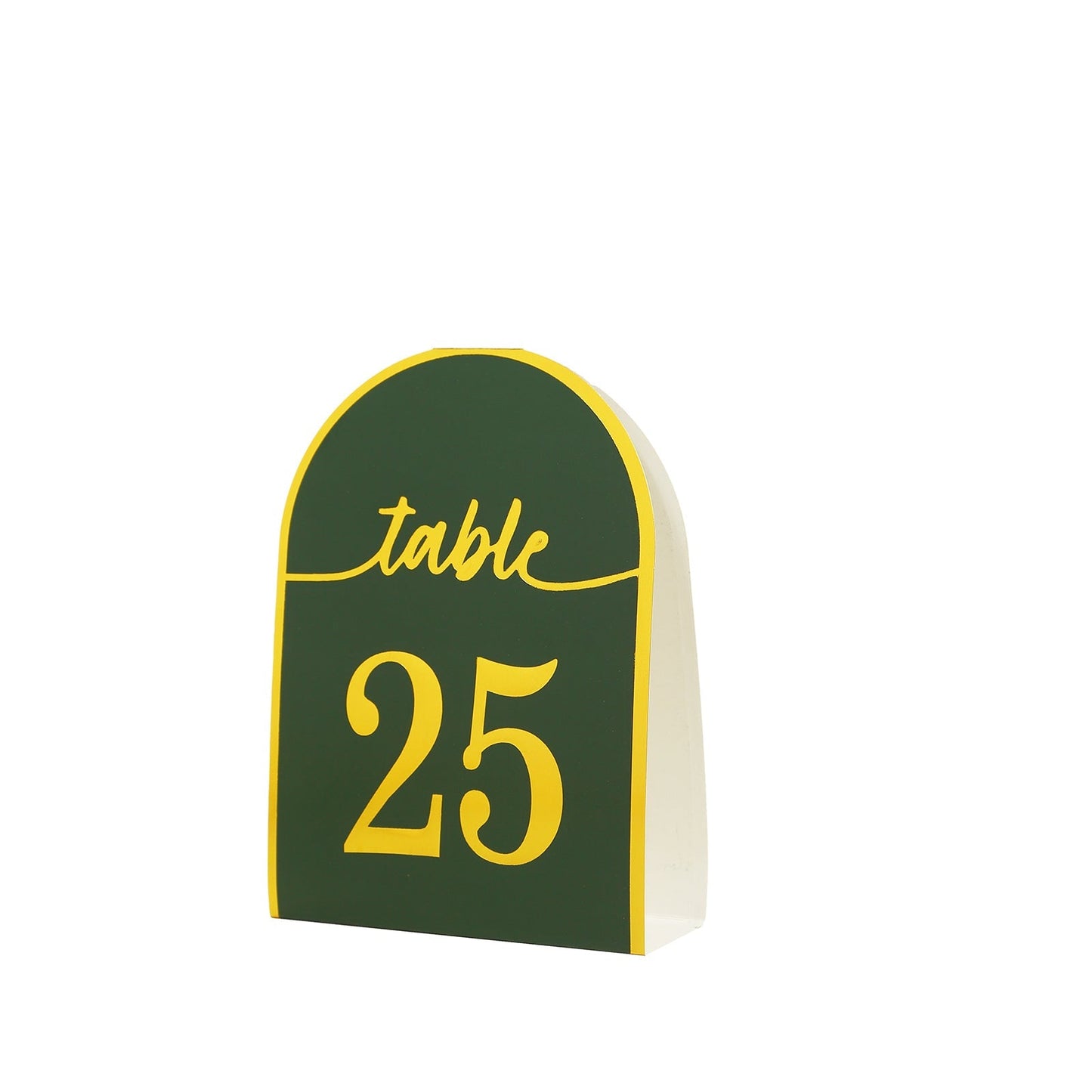 25-Pack 7" Disposable Table Numbers, Hunter Emerald Green Free Standing Double Sided Table Number Place Cards with Metallic Gold Foil Numbers 1-25