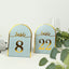 25-Pack 7" Disposable Table Numbers, Dusty Blue Free Standing Double Sided Table Number Place Cards with Metallic Gold Foil Numbers 1-25