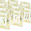 25-Pack Paper Wedding Table Numbers 1-25 White/Metallic Gold French Toile Design with Glam Gold Foil Numbers 7"