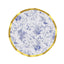 25-Pack Paper Round Dinner Plates 10" in White with Blue French Toile Pattern & Gold Wavy Rim - Disposable 350GSM Party Plates