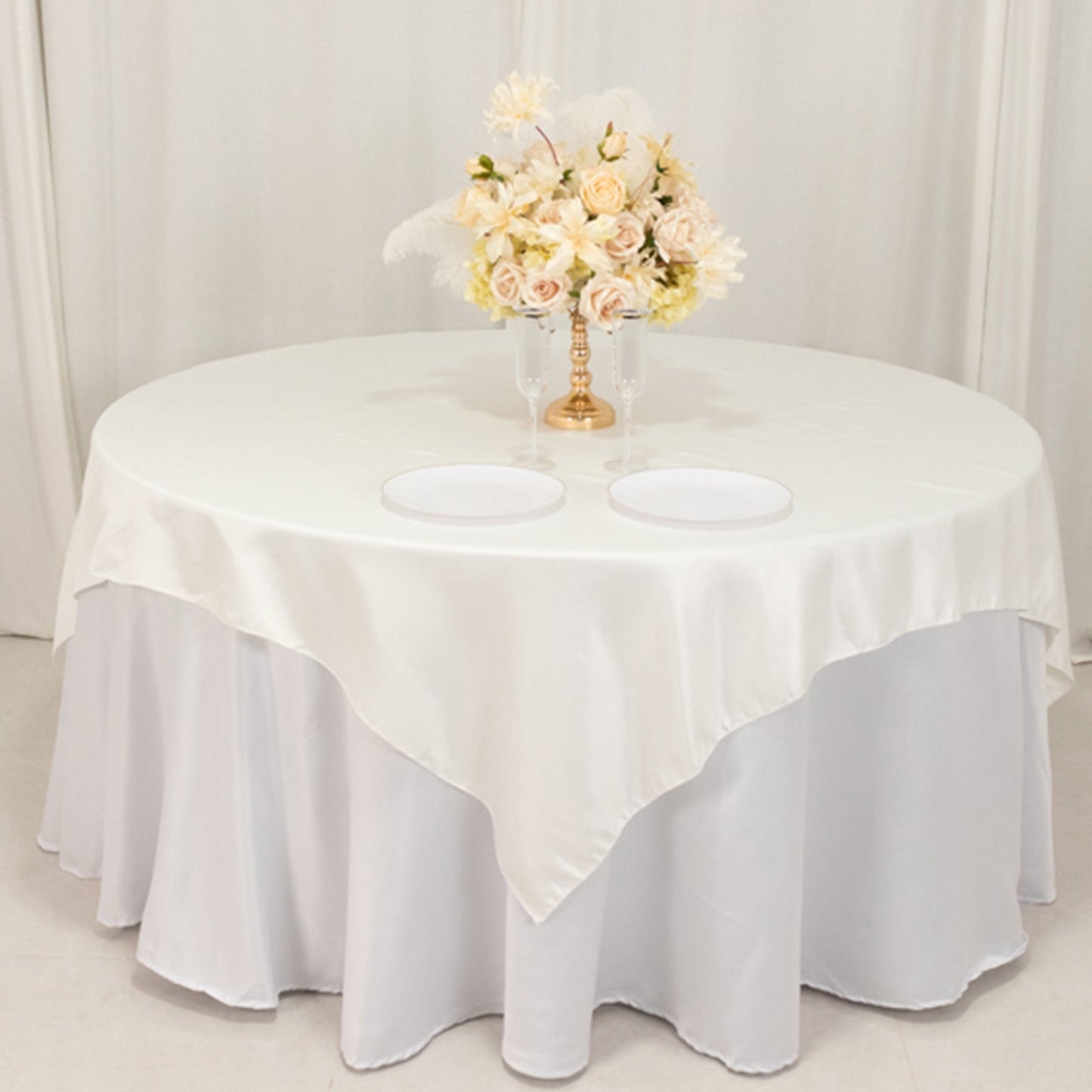 Lamour Satin 72"x72" Table Overlay Square Tablecloth Ivory - Smooth Finish Table Topper