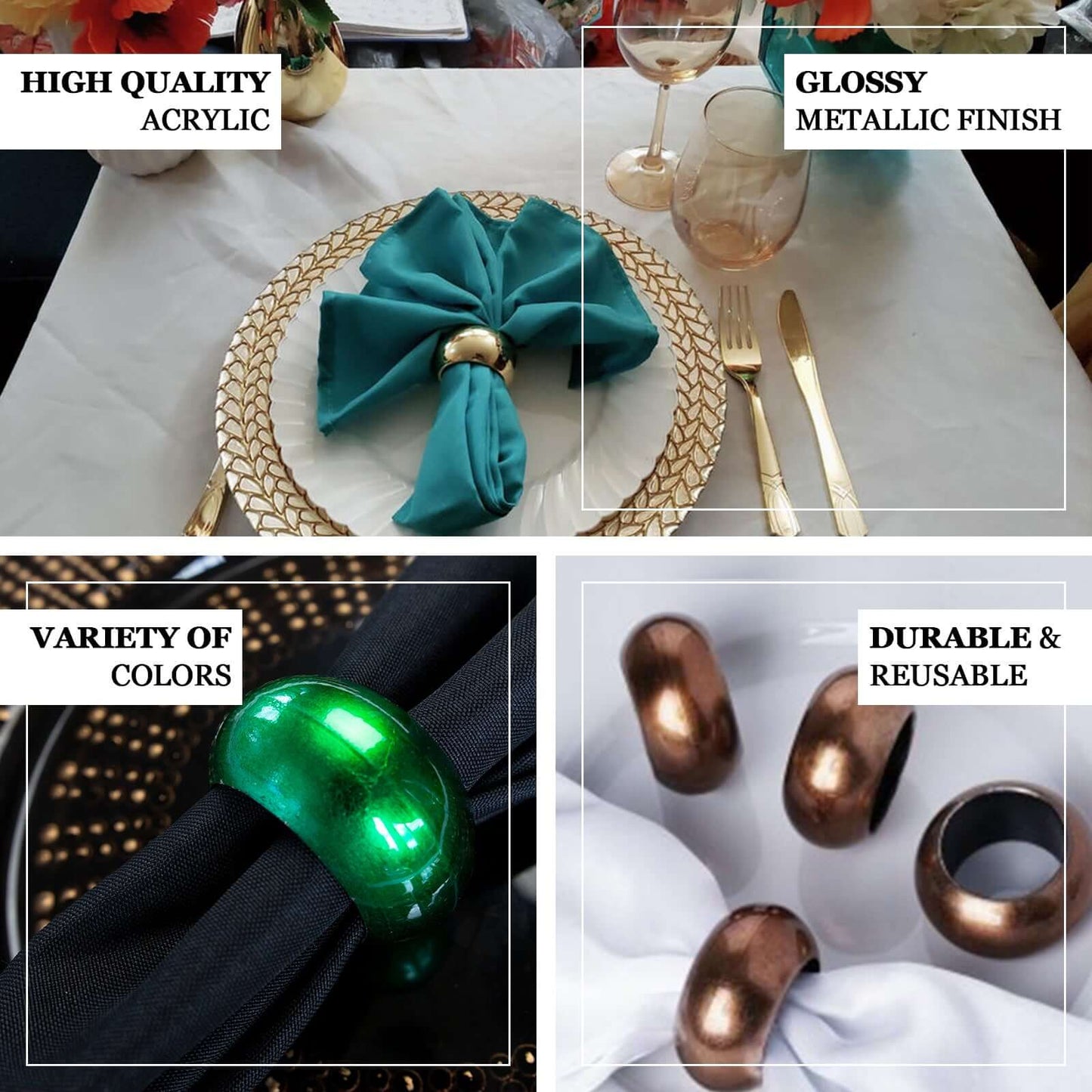 4 Pack Shiny Metallic Red Acrylic Napkin Rings