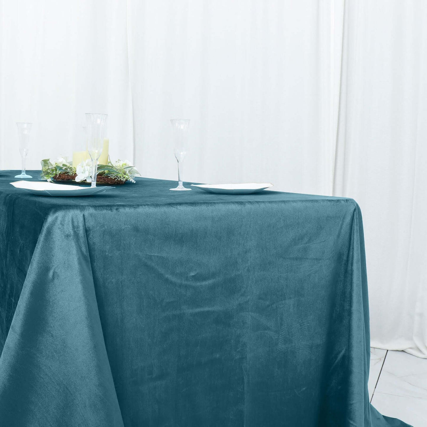 Premium Velvet 90"x132" Rectangle Tablecloth Peacock Teal - Reusable Soft & Seamless Table Cover