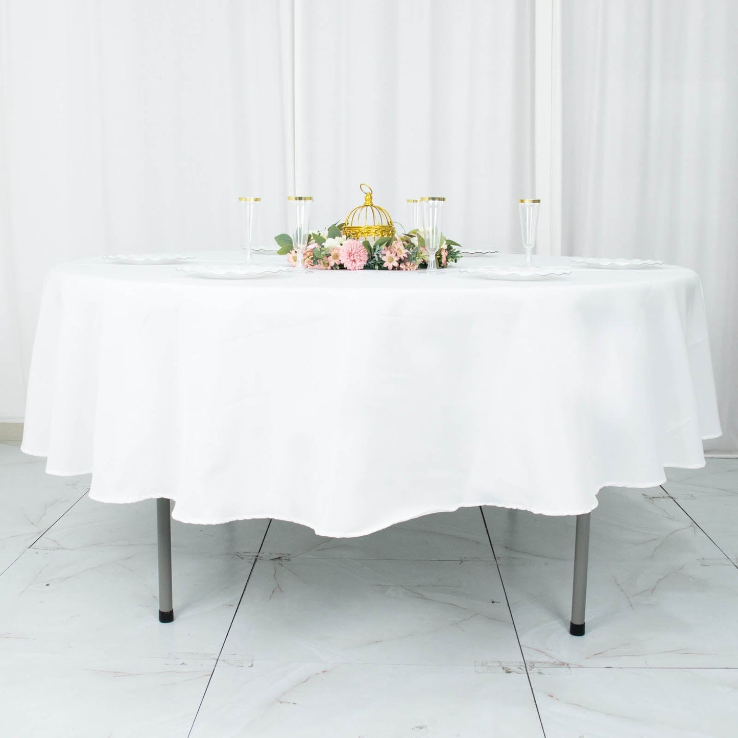 Fire Retardant Premium Polyester 90" Round Tablecloth White - Stylish High-Performance Table Cover for Large Gatherings