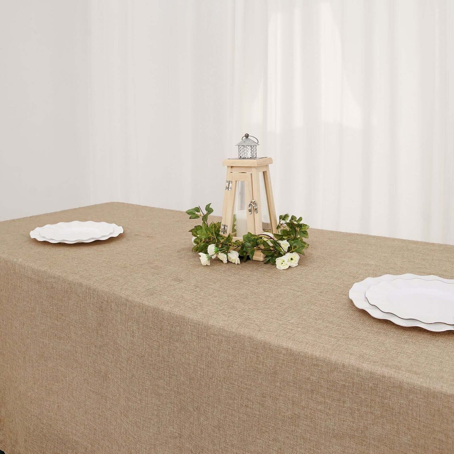 Faux Burlap Jute 60"x126" Rectangle Tablecloth Natural - Rustic Event Table Linen