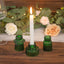 Set of 6 Glass Taper Candle Holders Ribbed Crystal Design Hunter Emerald Green - Reversible Mini Votive Tealight Stands 3"