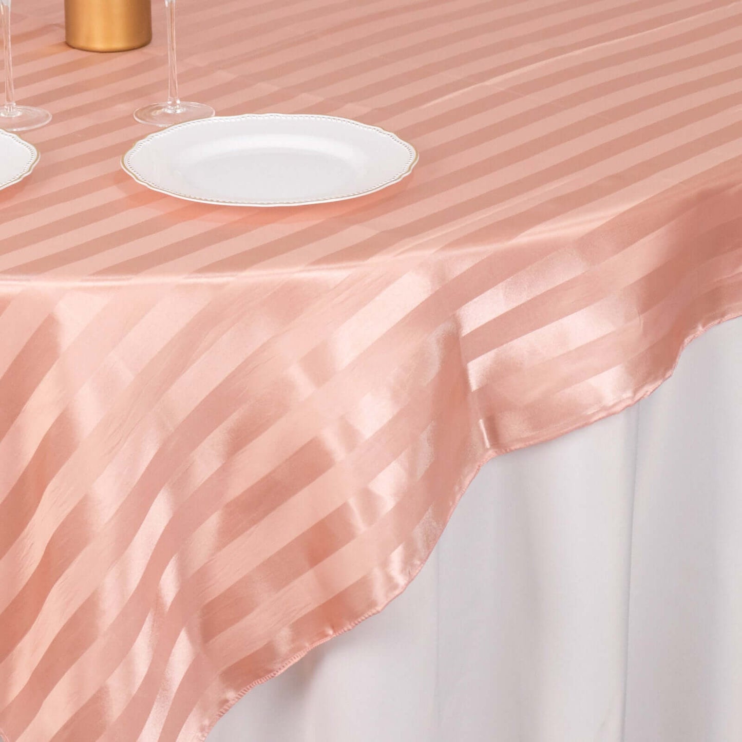Satin 72"x72" Table Overlay Square Tablecloth Dusty Rose - Stripe Table Topper