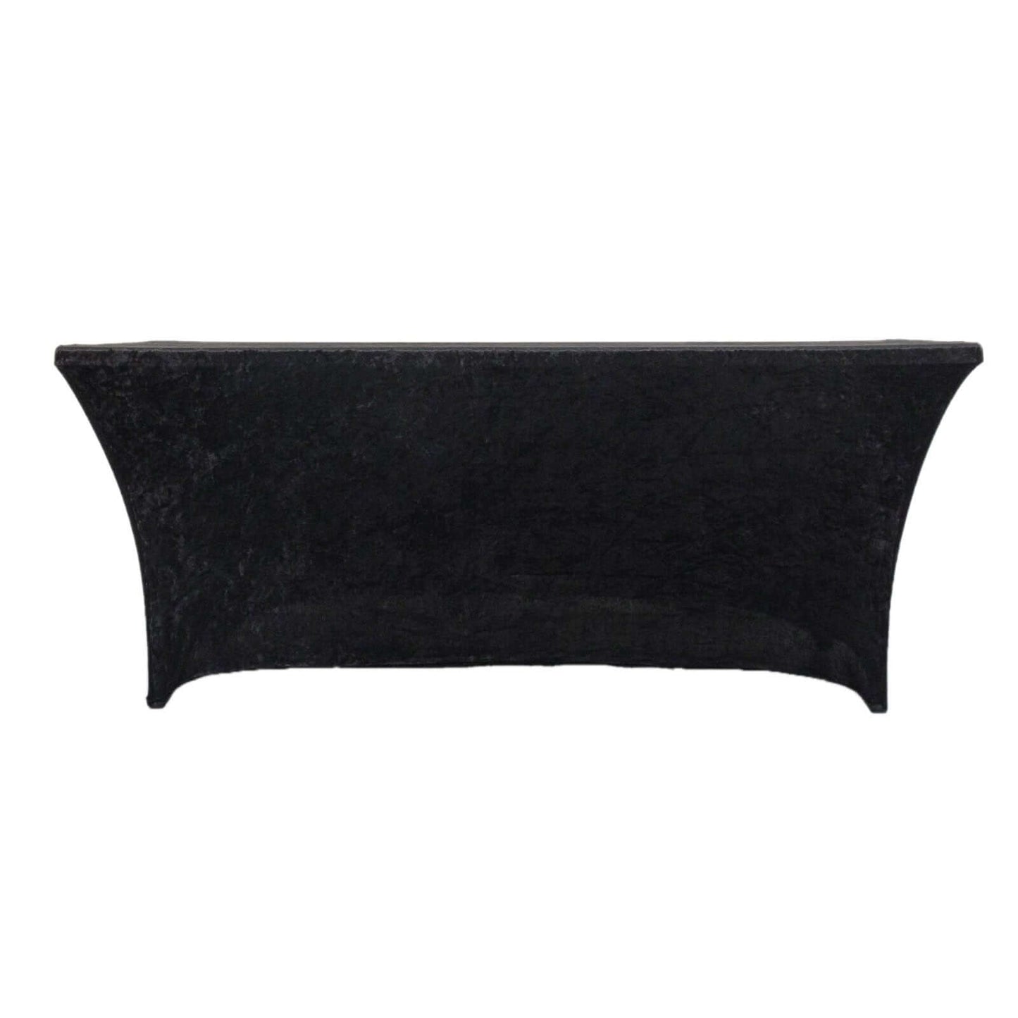 Crushed Velvet Fitted Rectangular 6ft Table Cover Black - Wrinkle-Free Stretchy Tablecloth