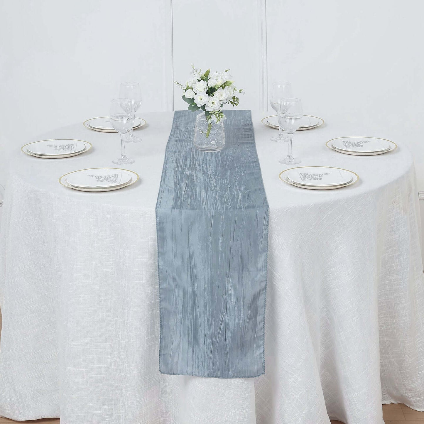 Taffeta 12"x108" Table Runner Dusty Blue - Accordion Crinkle Design