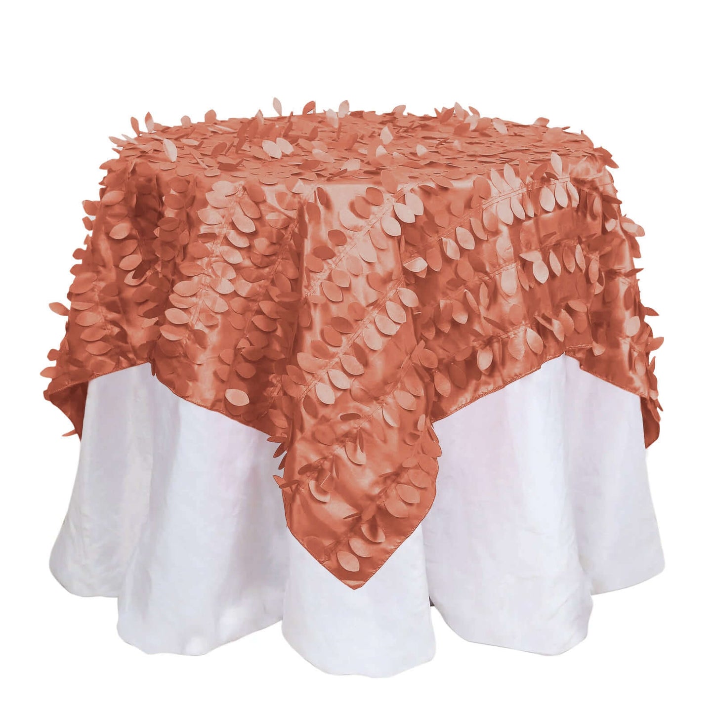 Taffeta 54"x54" Table Overlay Square Tablecloth Terracotta (Rust) 3D Leaf Petal Table Cover