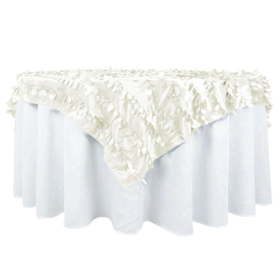 Taffeta 72"x72" Table Overlay Square Tablecloth Ivory - 3D Leaf Petal Table Cover