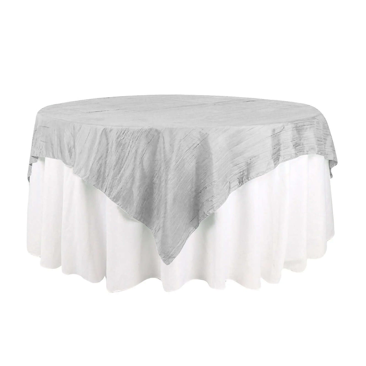 Taffeta 72"x72" Table Overlay Square Tablecloth Silver - Accordion Crinkle Table Cover