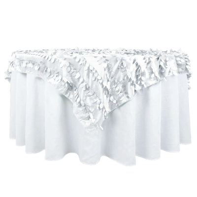 Taffeta 72"x72" Table Overlay Square Tablecloth White 3D Leaf Petal Design for Stylish Celebrations