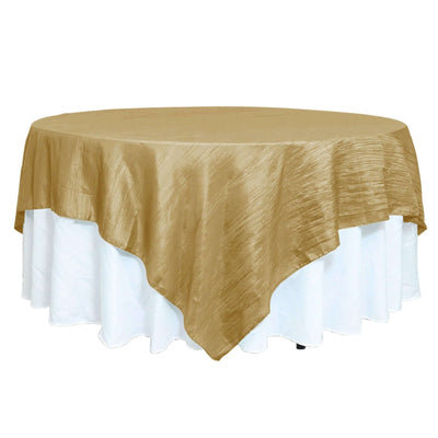Taffeta 90"x90" Table Overlay Square Tablecloth Gold - Accordion Crinkle Design for Modern Celebrations