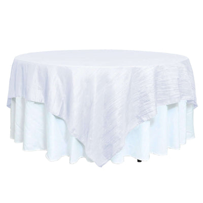 Taffeta 90"x90" Table Overlay Square Tablecloth White - Accordion Crinkle Design for Modern Celebrations