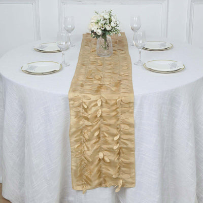 Taffeta Fabric 12"x108" Table Runner Champagne - 3D Leaf Petal Design