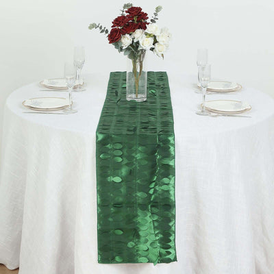 Taffeta Fabric 12"x108" Table Runner Green - 3D Leaf Petal Design
