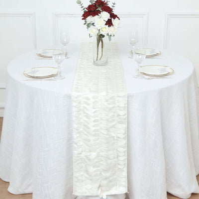 Taffeta Fabric 12"x108" Table Runner Ivory - 3D Leaf Petal Design