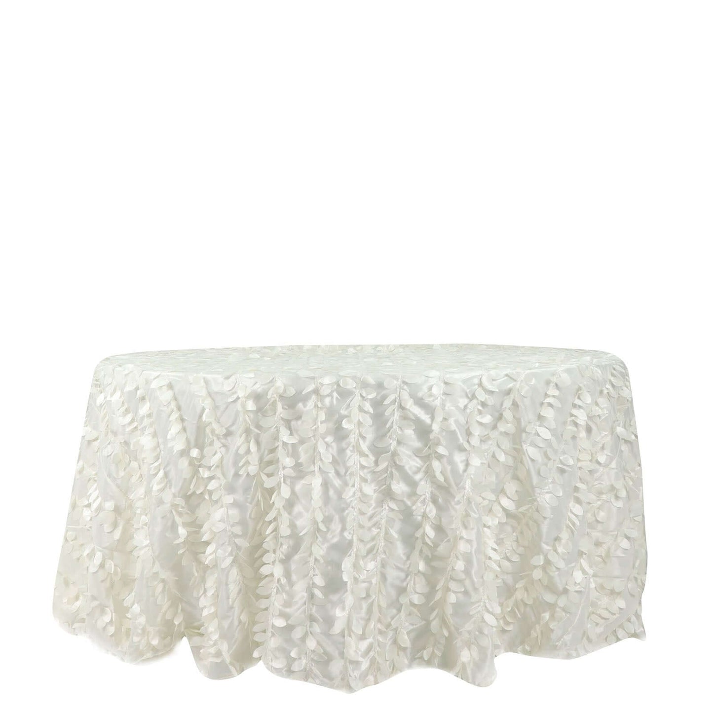 Taffeta 132" Round Tablecloth Ivory | 3D Leaf Petal Design Seamless Table Cover