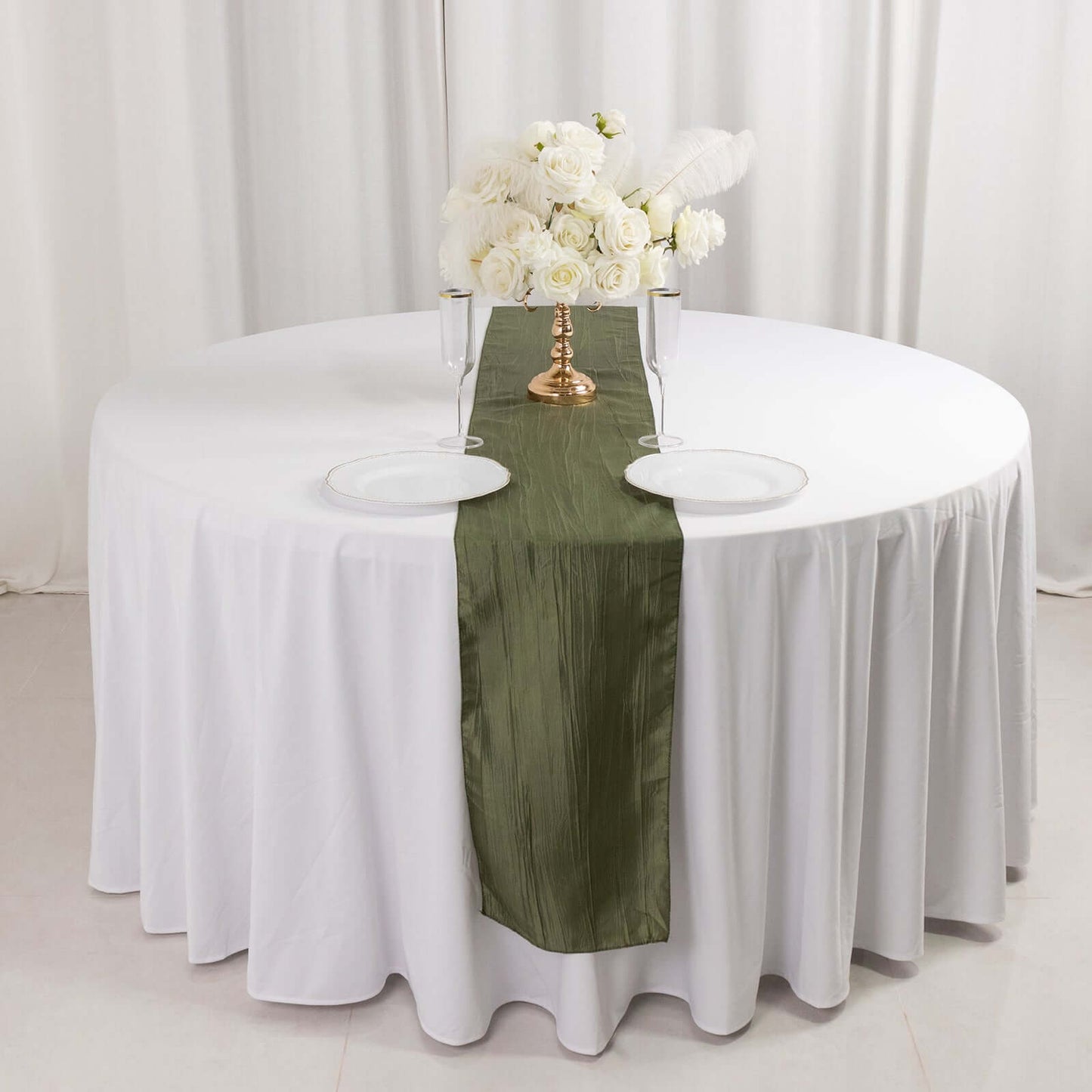 Taffeta 12"x108" Table Runner Dusty Sage Green - Accordion Crinkle Design