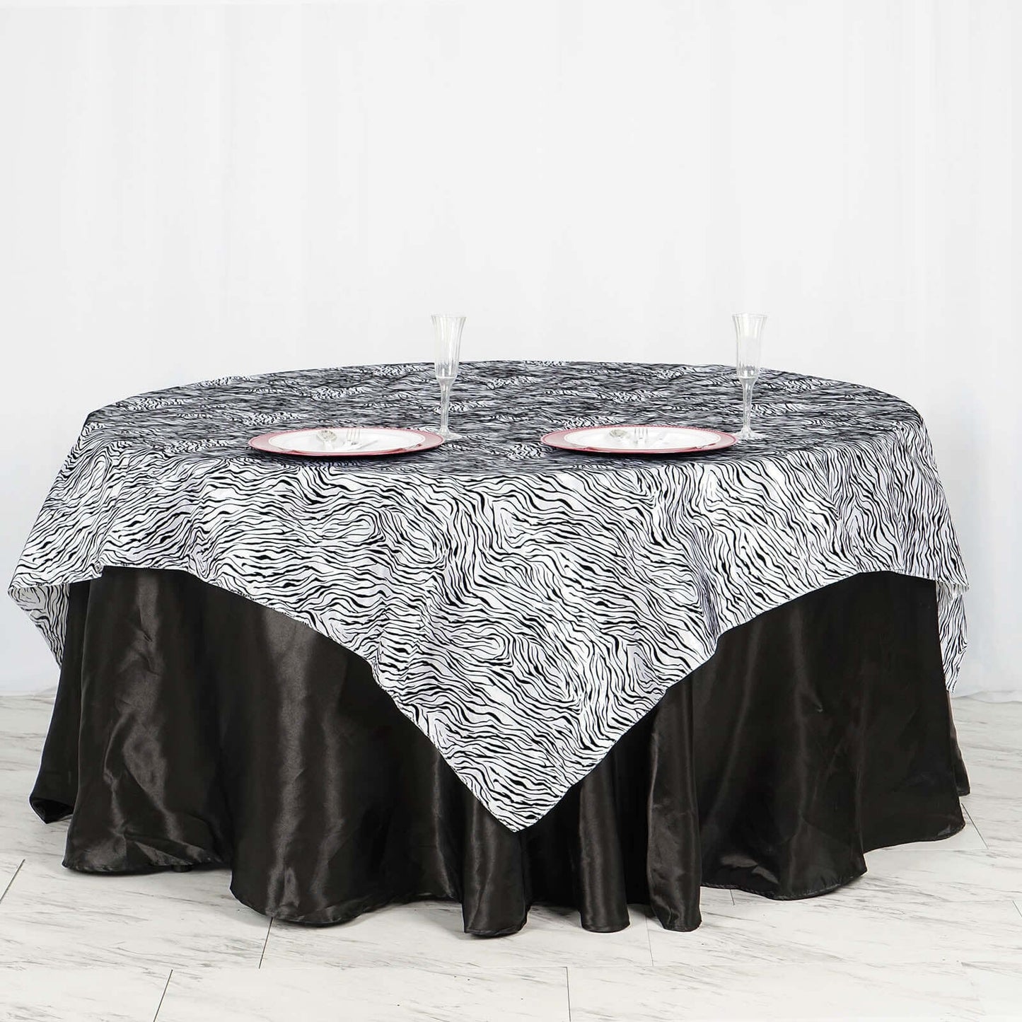 Taffeta 72"x72" Table Overlay Black and White -Tiger Print Design for Jungle Theme Parties