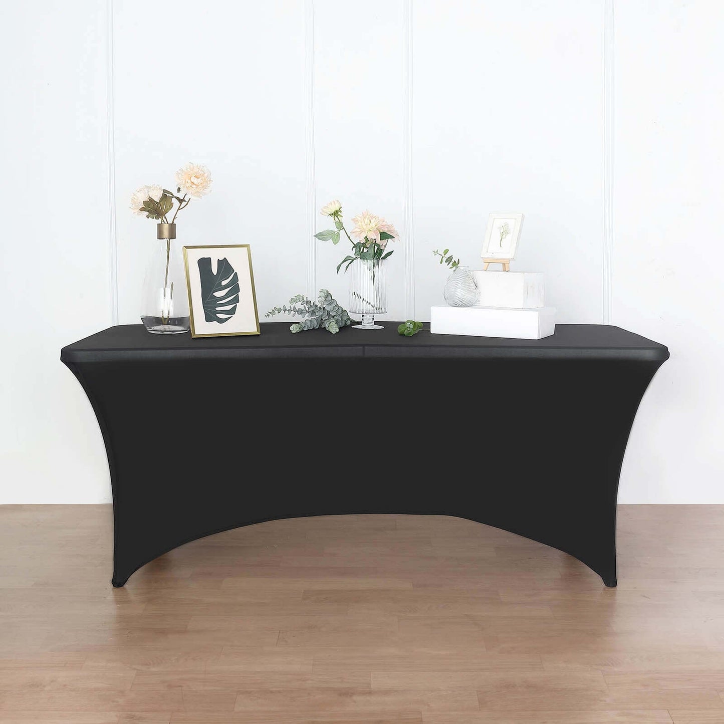Stretch Spandex 72"x30" Rectangular Table Cover Black with Curved Open Back Design Tailored Professional Look
