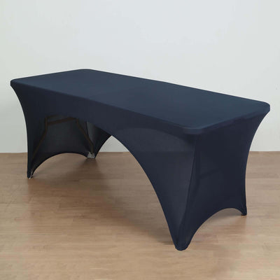 Stretch Spandex 72"x30" Rectangular Table Cover Navy Blue with Curved Open Back Design Tailored Professional Look