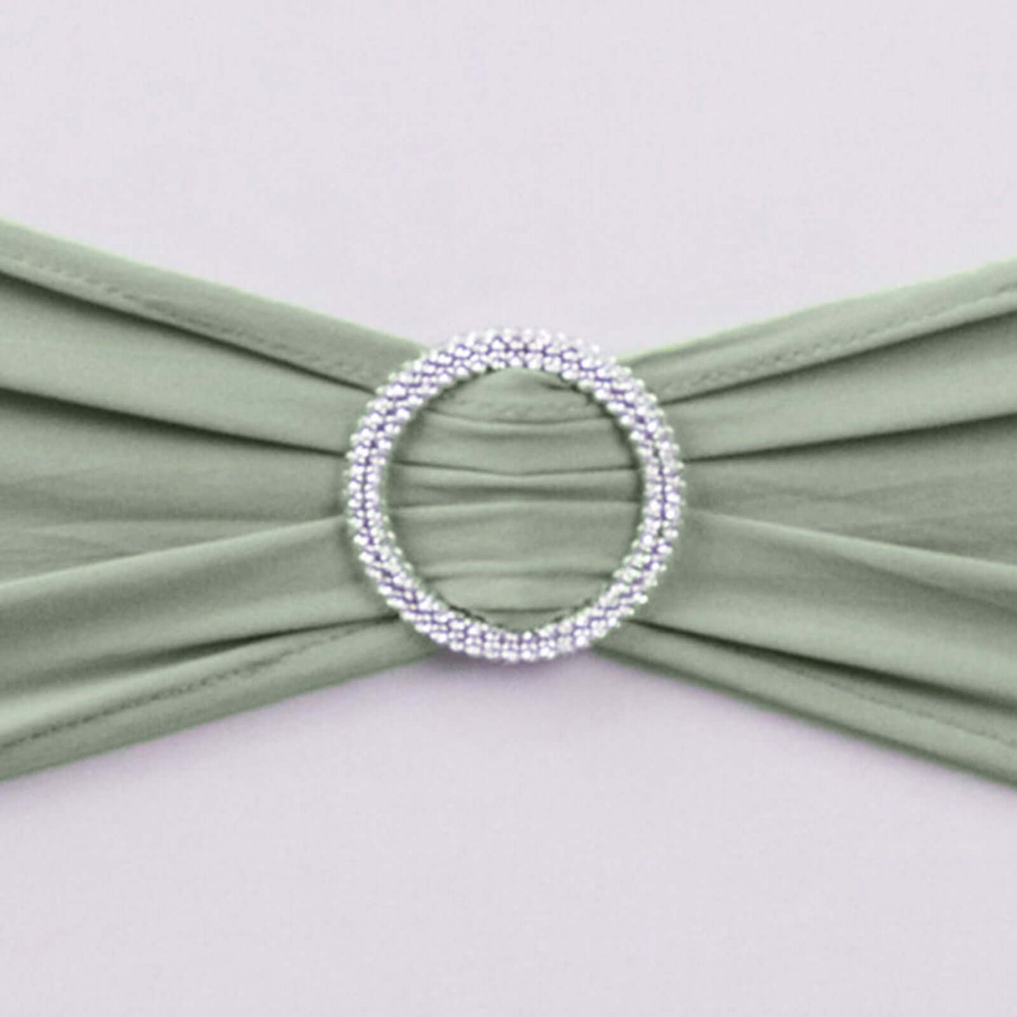 5 Pack Stretch Spandex Chair Sashes Sage Green - Reusable Chair Bands with Silver Diamond Ring Slide Buckle 5"x14"