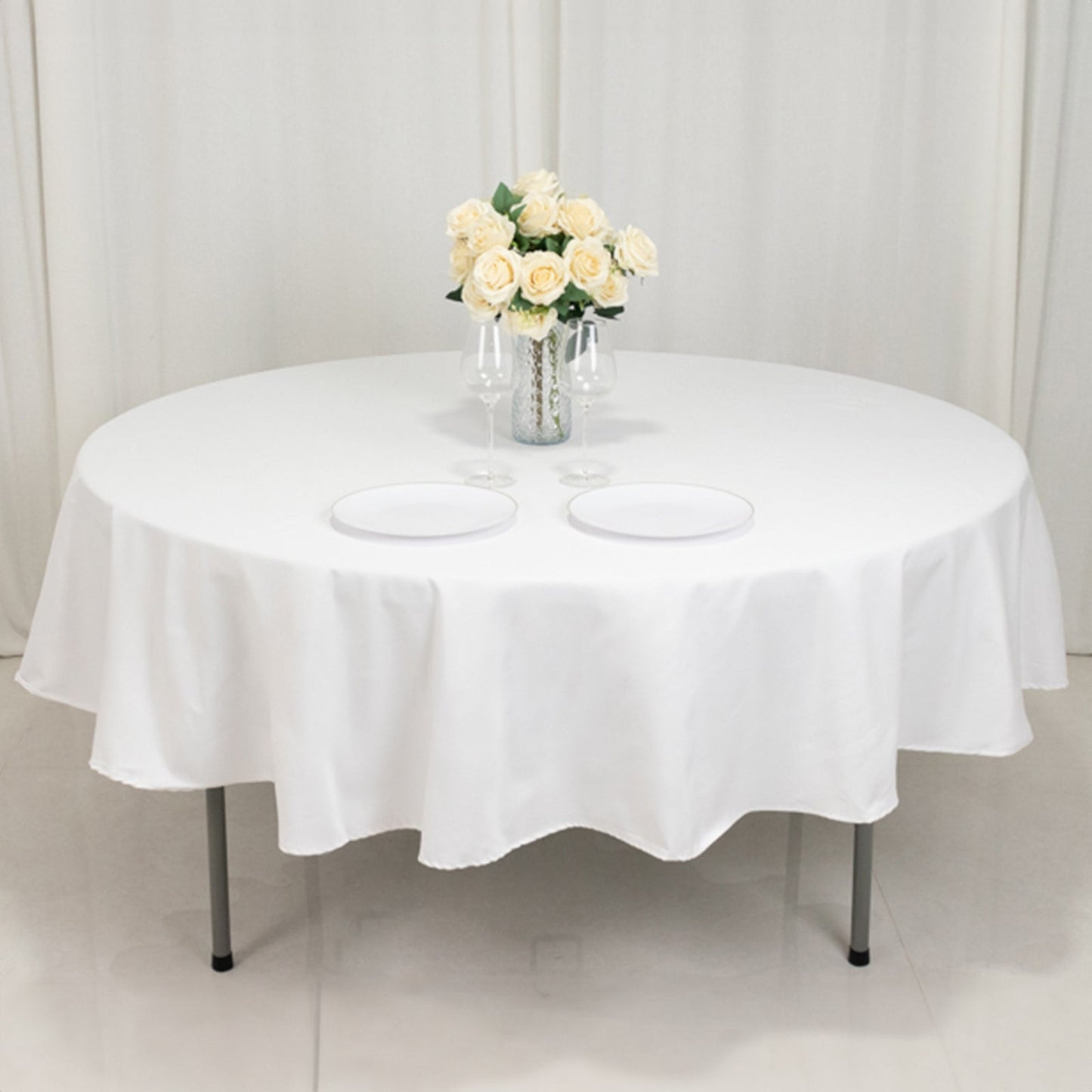 Fire Retardant Premium Polyester 90" Round Tablecloth White - Stylish High-Performance Table Cover for Large Gatherings