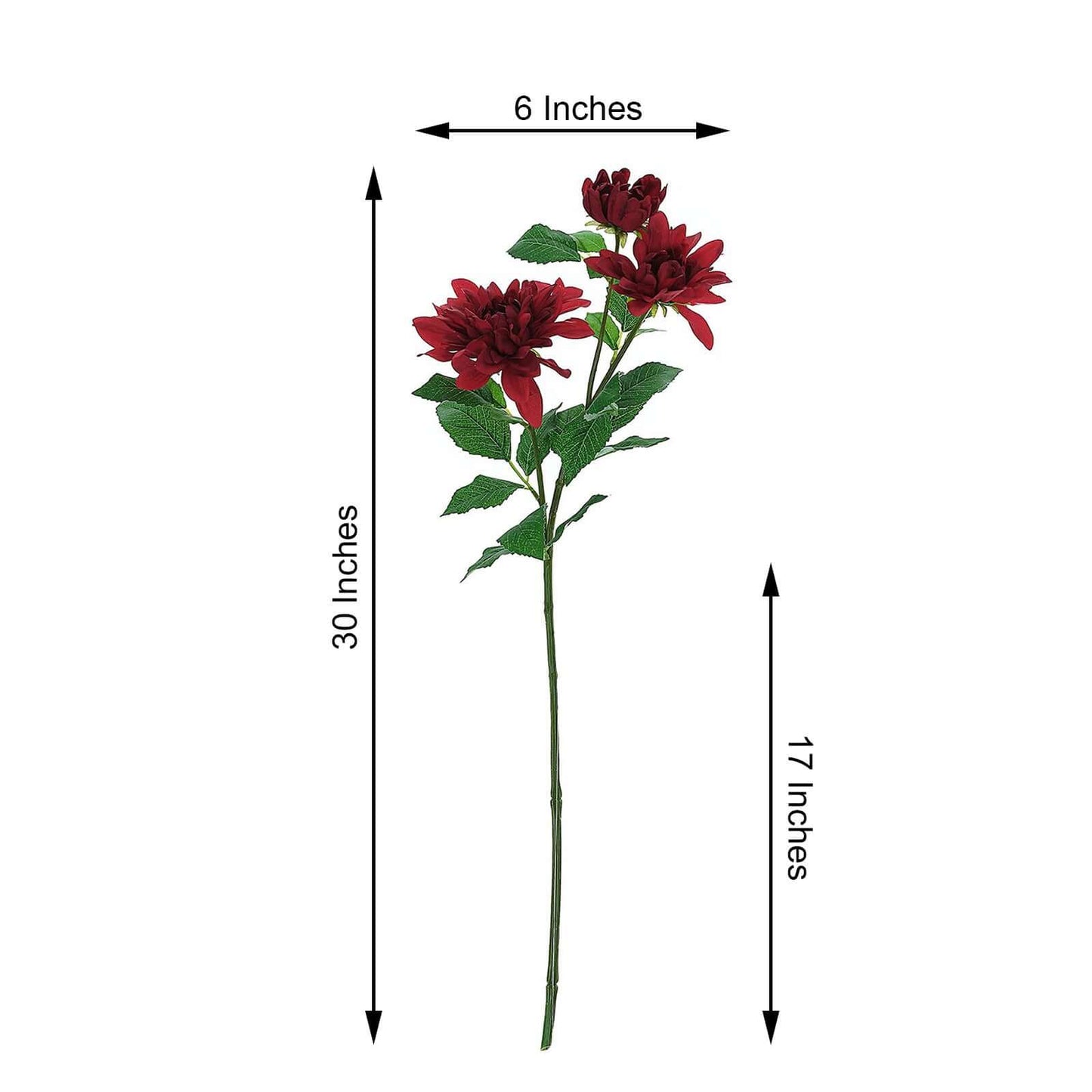 30" Tall Burgundy Artificial Dahlia Silk Flower Stems, Faux Floral Spray