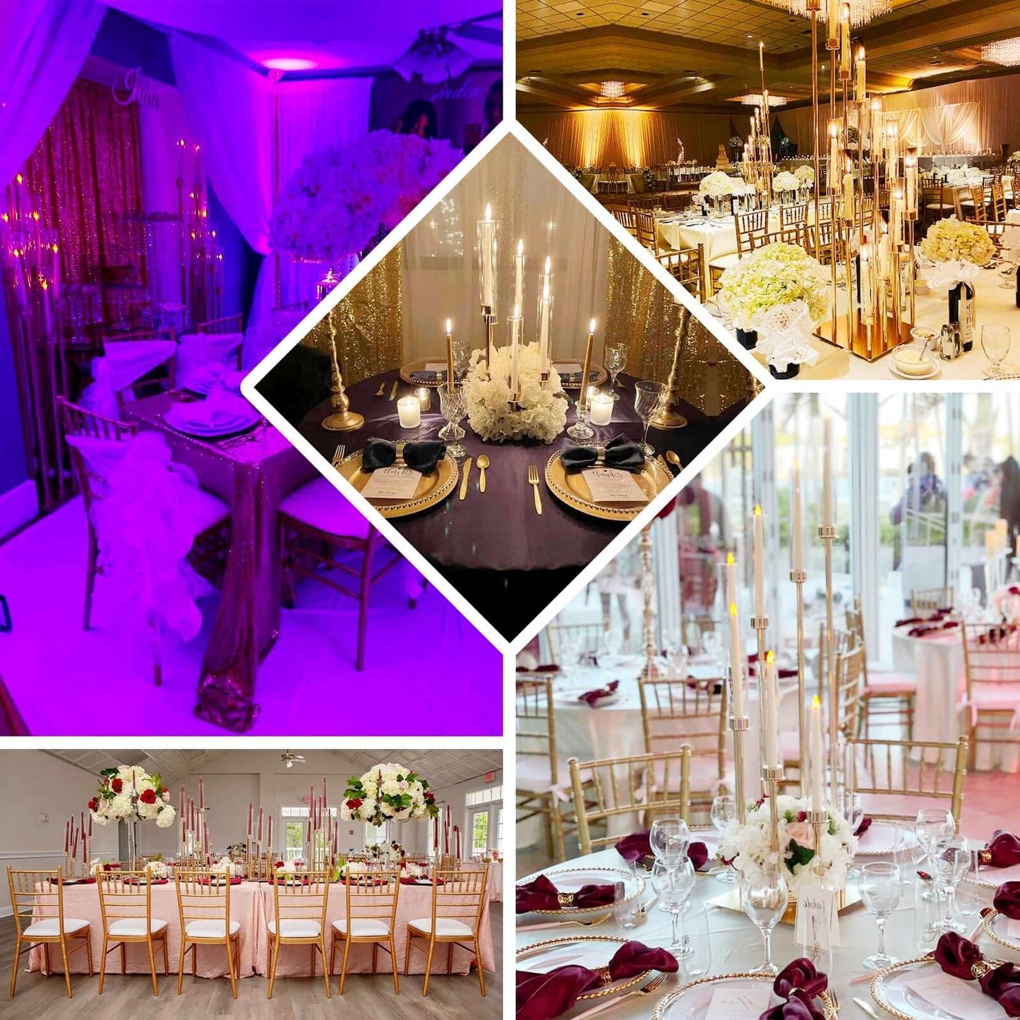 16-Arm Cluster Taper Candle Holder Gold with Clear Glass Shades - Stunning Large Candle Display for Venues 78"