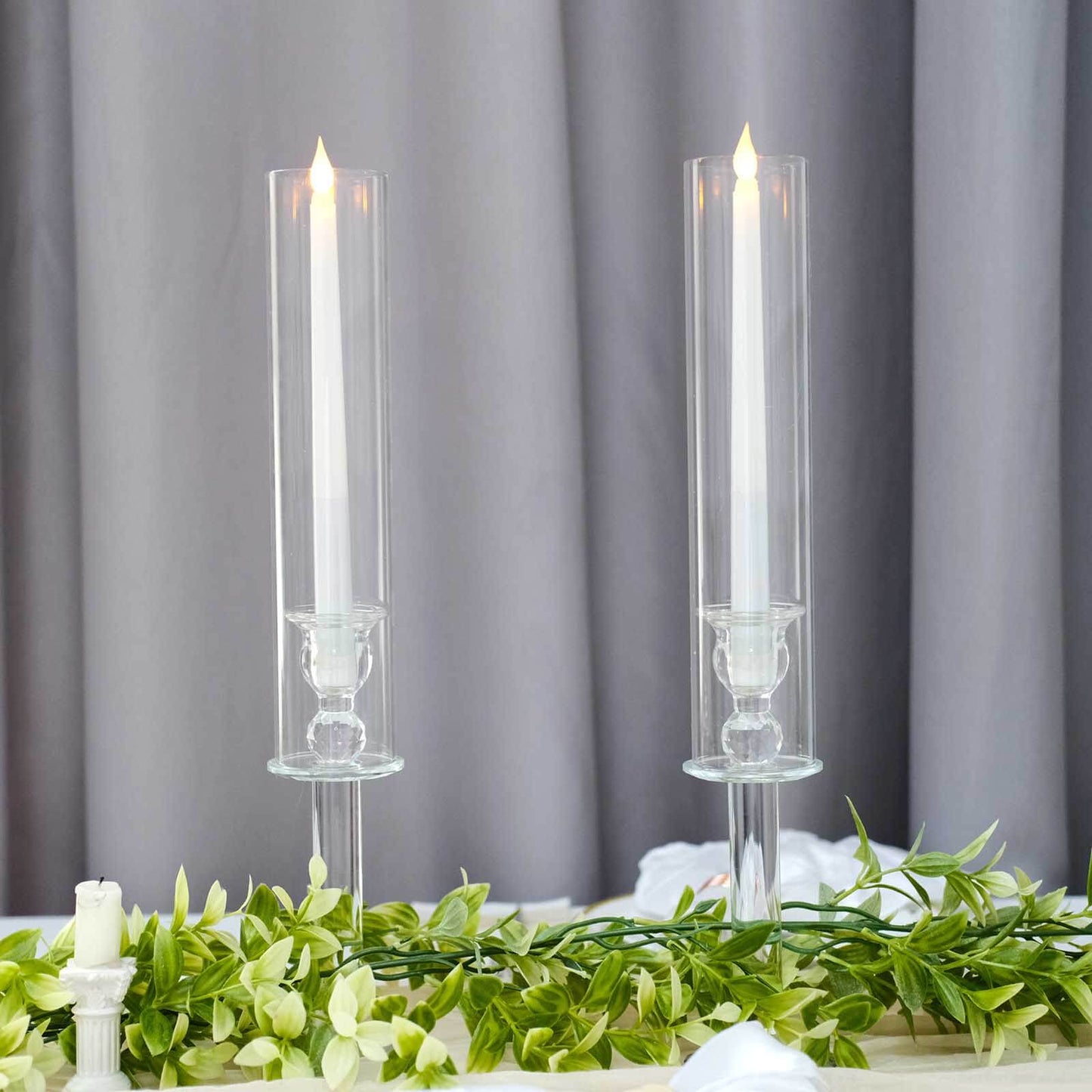 2-Pack Crystal Glass Hurricane Taper Candle Holders, Tall Decorative Candle Stands Clear Cylinder Chimney Tubes 18"