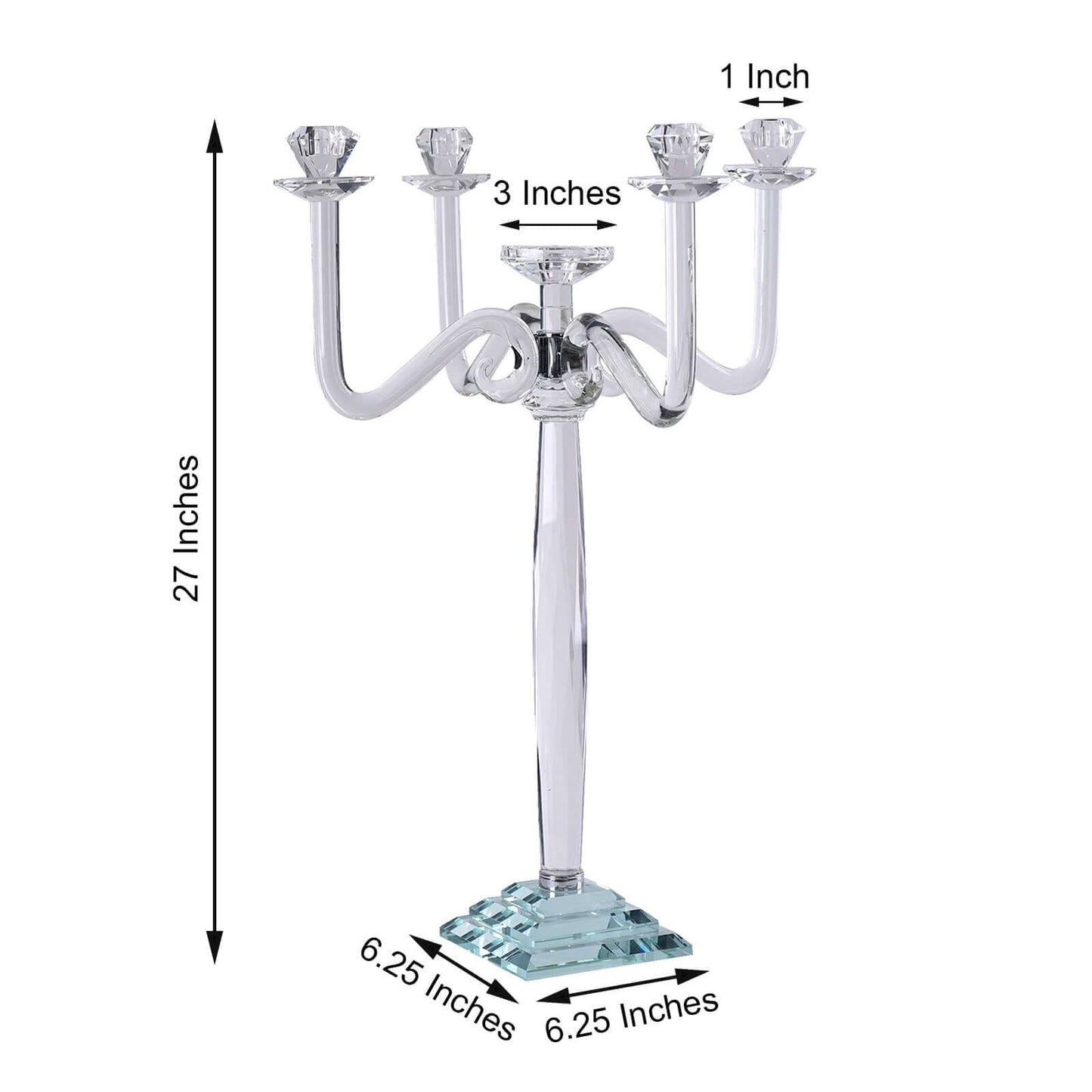 5 Arm Crystal Glass Candelabra Clear- Exquisite Decorative Taper Candle Holder Table Centerpiece for Grand Celebrations 27"