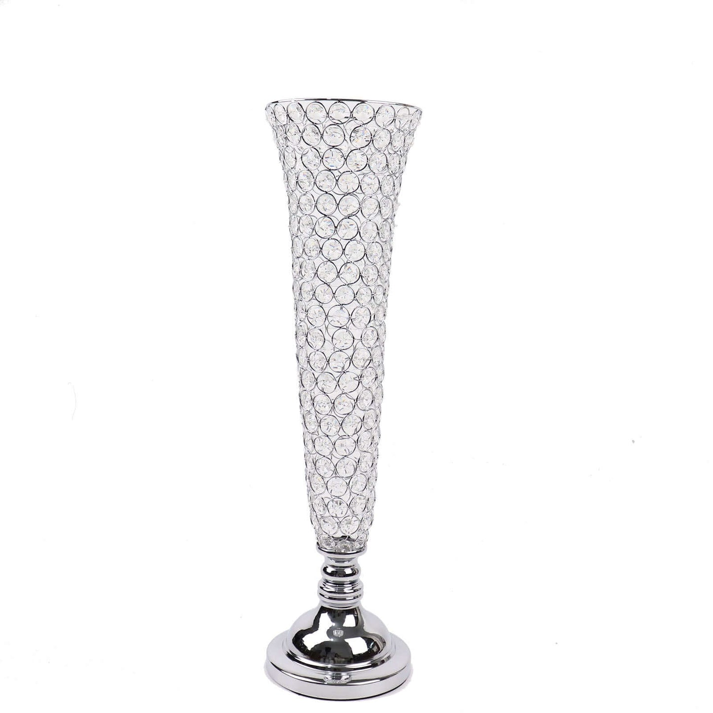 2-Pack Crystal Beaded Trumpet Vase Silver - Exquisite Floral Display Centerpiece Stand Set for Banquets & Receptions 28" Tall