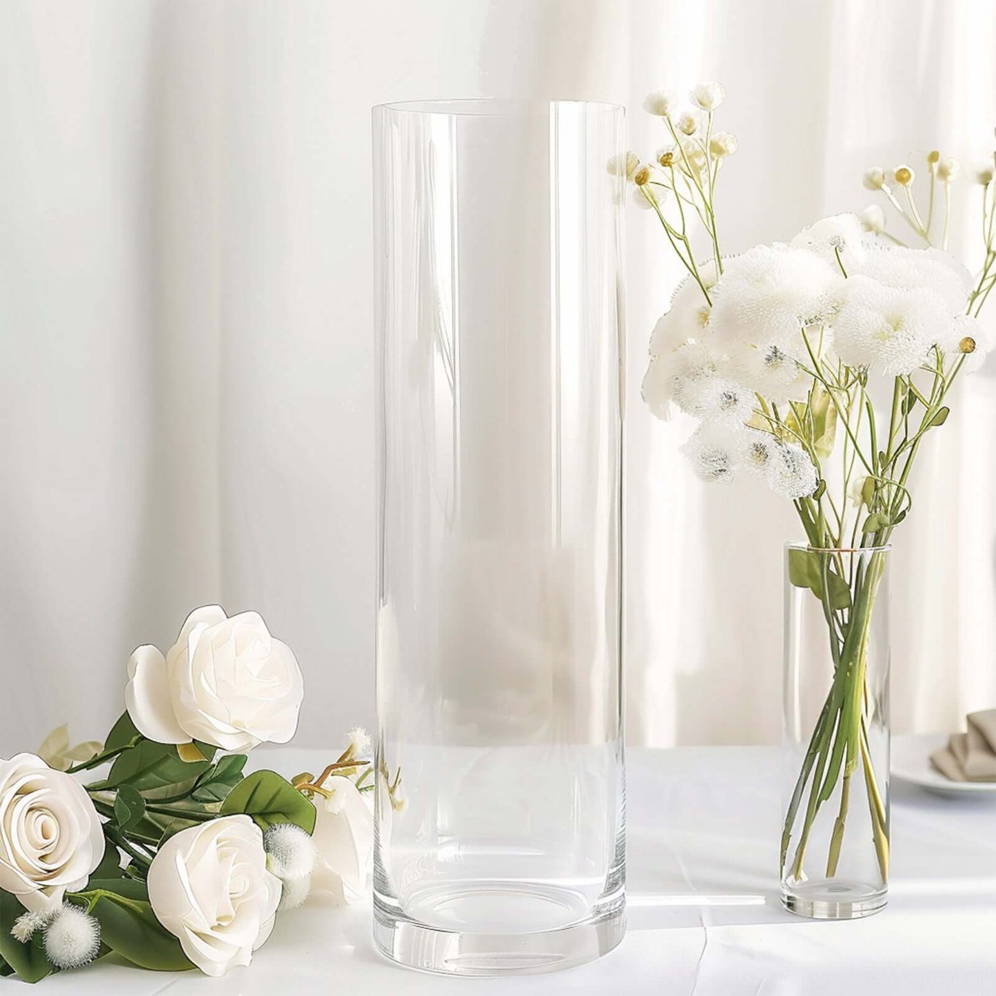 6-Pack Glass Flower Vases Cylinder Design Heavy Duty Clear - Stylish Centerpieces for Weddings 14"