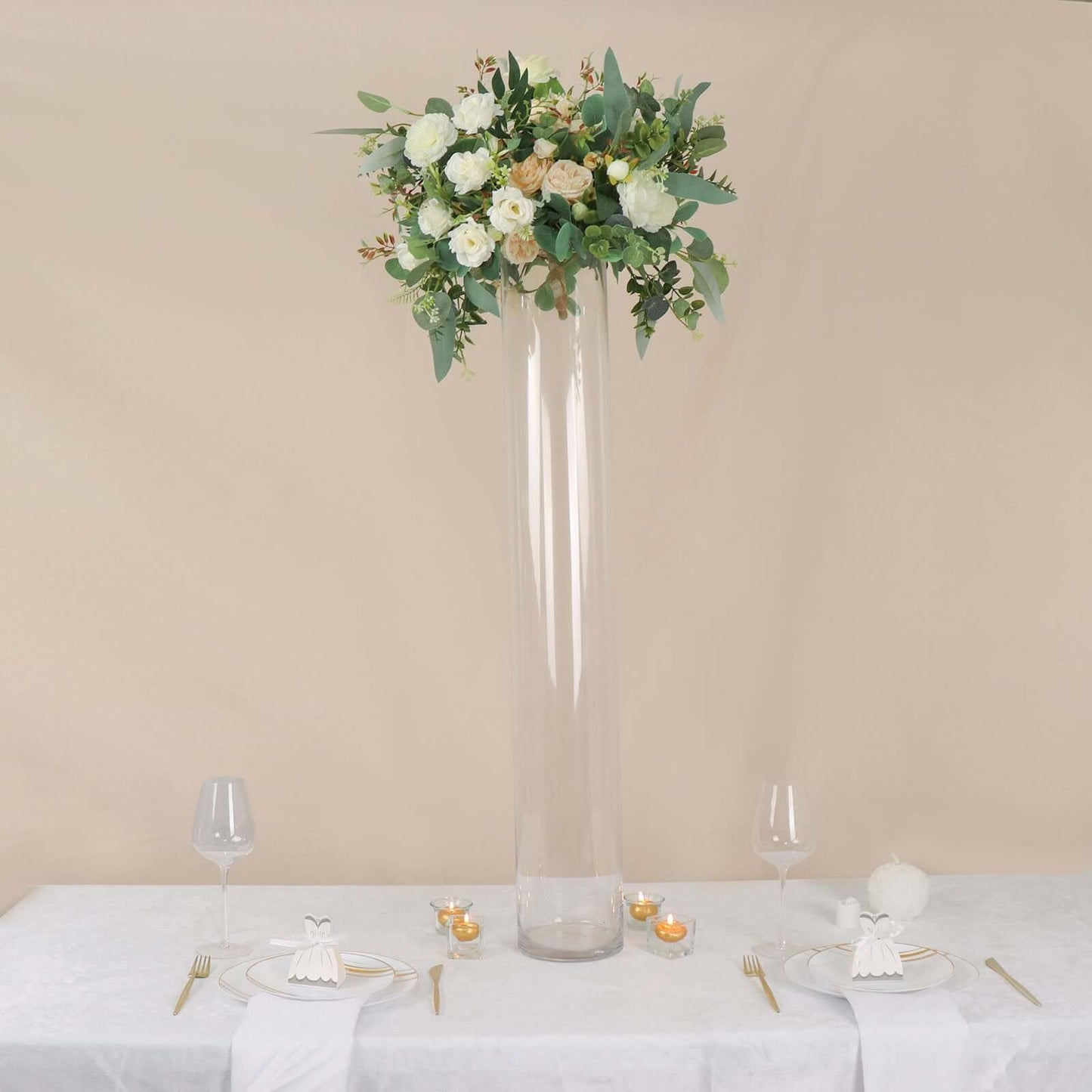 2-Pack Glass Flower Vases Cylinder Design Heavy Duty Clear - Stylish Centerpieces for Weddings 40"