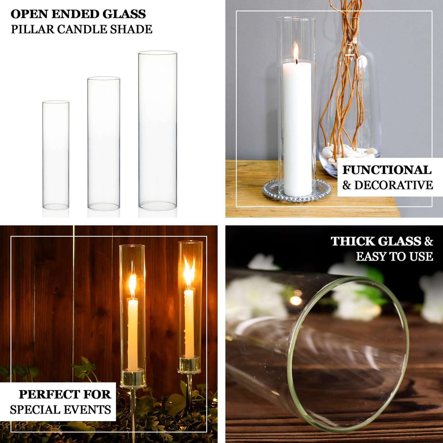 2-Pack Clear Glass Candelabra Shades Open End Hurricane Design - Stylish Table Centerpiece 24"