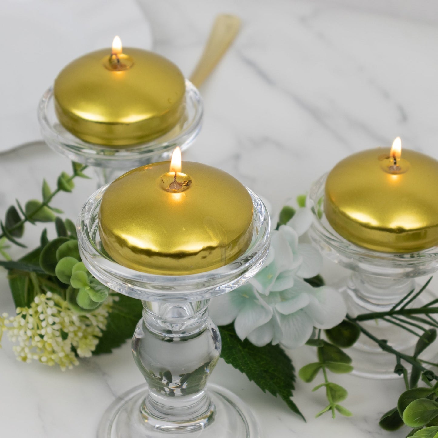 12 Pack 3" Gold Floating Candles, Unscented Dripless Wax Discs for Centerpieces